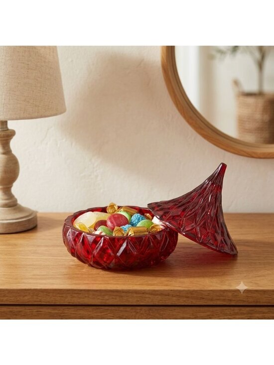 Shannon Crystal by Godinger Other - Vintage Shannon Crystal Ruby Red Hershey Kiss Lidded Candy Dish Godinger 5.5"